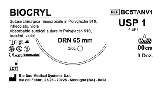 Sutura Biocryl DRN 65 USP 1 - EP 4 100 cm Violet Box 36 pcs