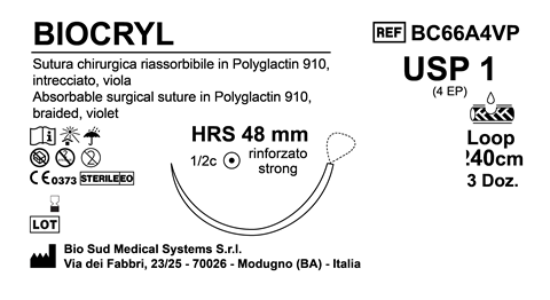 Sutura Biocryl HRS48 USP 1 - EP 4 240 cm Violet Loop  Box 36 pcs