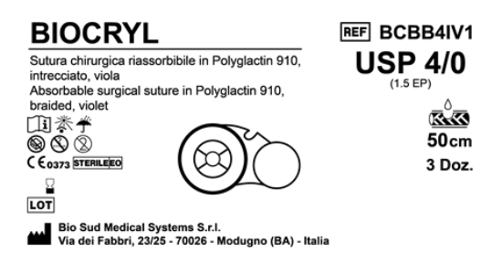 Sutura Biocryl on Reel USP 4-0  - EP 1.5 150 cm Violet Box 36 pcs
