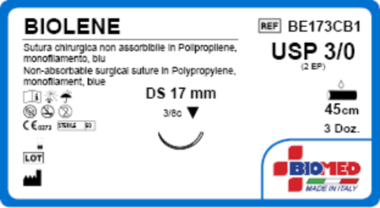 Sutura Biolene DS17 USP 3-0 - EP 2 45 cm Blue Box 36 pcs