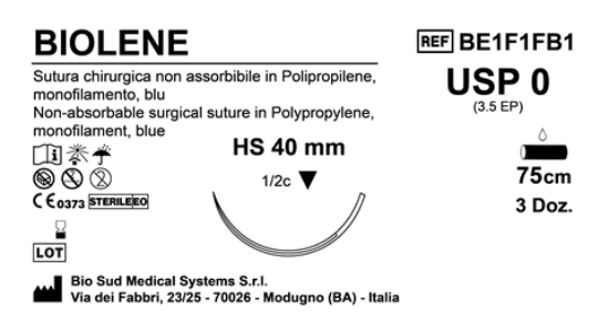 Sutura Biolene HS 40 USP 0 - EP 3.5 75 cm Blue Box 36 pcs