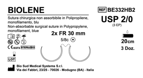 Sutura Biolene FR 30 USP 2-0 - EP 3 120 cm Blue Double Armed  Box 36 pcs