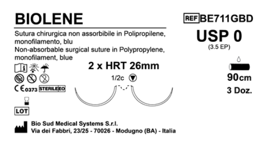Sutura Biolene HRT 26 USP 0 - EP 3.5 90 cm Blue Double Armed  N.12 Bs. per Box
