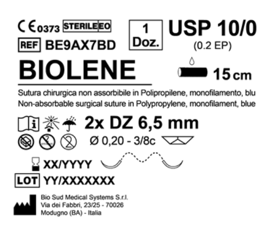 Sutura Biolene DZ 6.5 USP 10-0 - EP 0.2 15 cm Blue Double Armed  N.12 Bs. per Box