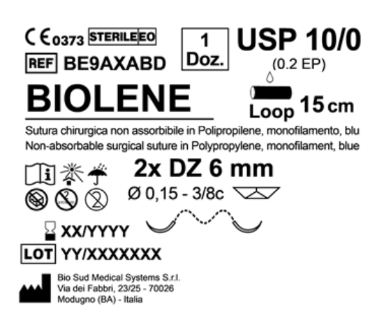 Sutura Biolene DZ 6 USP 10-0 - EP 0.2 30 cm Blue Double Armed  N.12 Bs. per Box