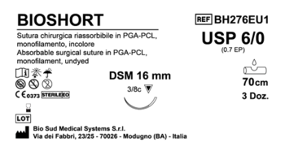 Sutura Bioshort DSM 16 USP 6-0 - EP 0.7 70 cm Undyed Box 36 pcs