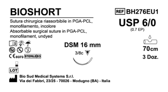 Sutura Bioshort DSM 16 USP 6-0 - EP 0.7 70 cm Undyed Box 36 pcs