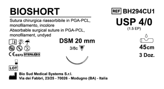 Sutura Bioshort DSM20 USP 4-0  - EP 1.5 45 cm Undyed Box 36 pcs