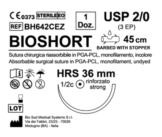 Sutura Bioshort HRS 36 USP 2-0 - EP 3 45 cm Undyed Barbed Box 12 pcs