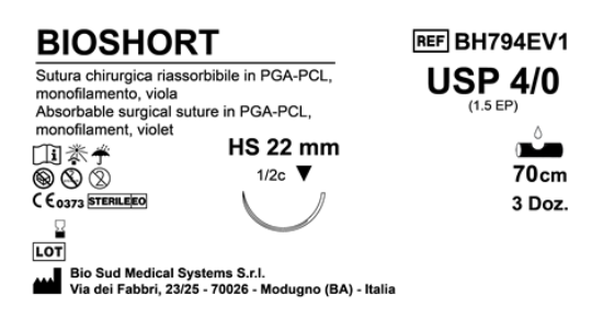 Sutura Bioshort HS22 USP 4-0  - EP 1.5 70 cm Violet Box 36 pcs