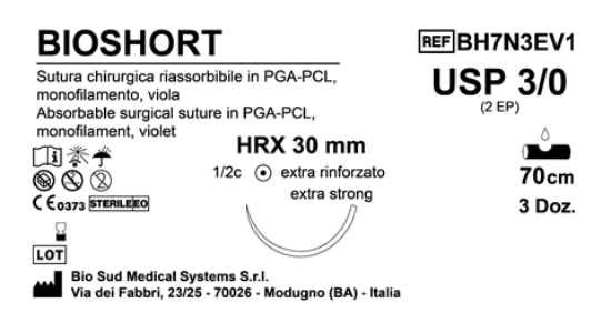 Sutura Bioshort HRX 30 USP 3-0 - EP 2 70 cm Violet Box 36 pcs