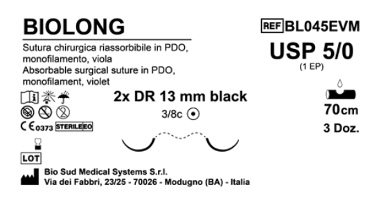 Sutura Biolong DR13 USP 5-0 - EP 1 70 cm Violet Doub.Arm. Black Needle Box 36 pcs