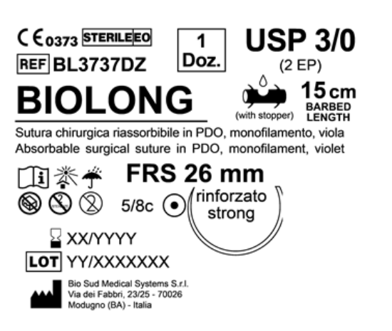 Sutura Biolong FRS 26 USP 3-0 - EP 2 15 cm Violet Barbed Box 12 pcs