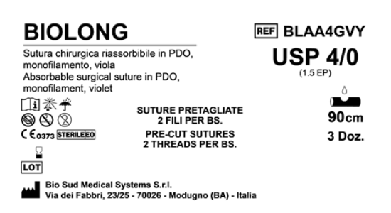 Sutura Biolong Precutted USP 4-0  - EP 1.5 90 cm Violet Bs. 36 x 2 Threads
