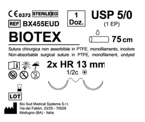 Sutura Biotex HR 13 USP 5-0 - EP 1 70 cm Undyed Double Armed  N.12 Bs. per Box
