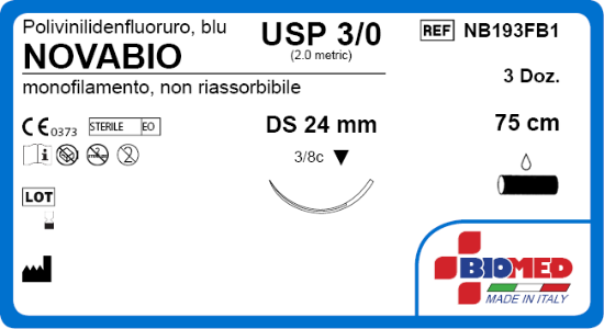 Sutura Novabio DS24 USP 3-0 - EP 2 75 cm Blue Box 36 pcs