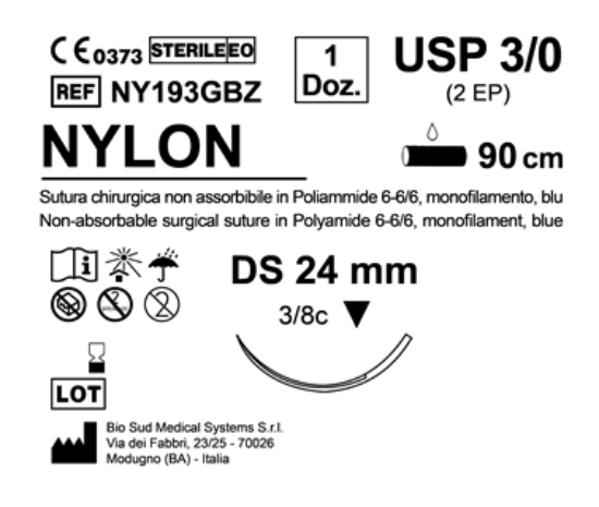 Sutura Nylon DS 24 USP 3-0 - EP 2 90 cm Blue Box 12 pcs