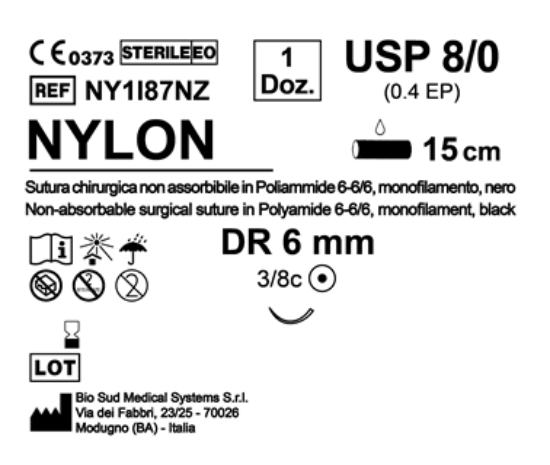 Sutura Nylon DR 6 USP 8-0 - EP 0.4 15 cm Black Box 12 pcs