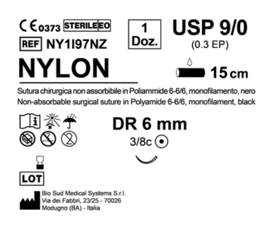 Sutura Nylon DR6 USP 9-0 - EP 0.3 15 cm Black Box 12 pcs