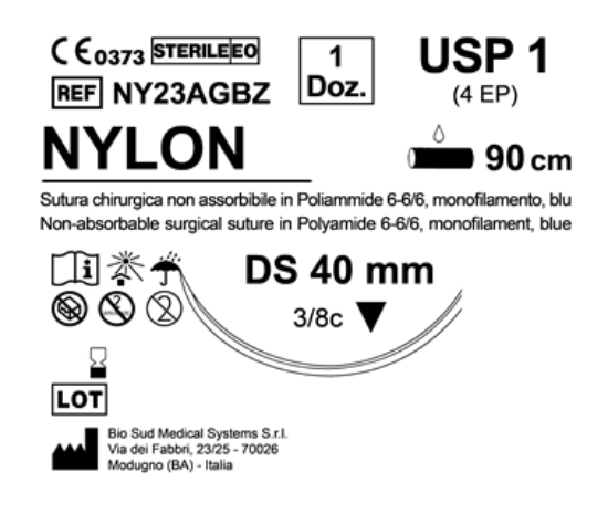 Sutura Nylon DS 40 USP 1 - EP 4 90 cm Blue Box 12 pcs