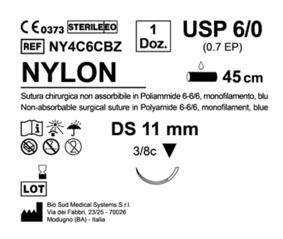 Sutura Nylon DS 11 USP 6-0 - EP 0.7 45 cm Blue Box 12 pcs