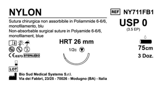 Sutura Nylon HRT 26 USP 0 - EP 3.5 75 cm Blue Box 36 pcs