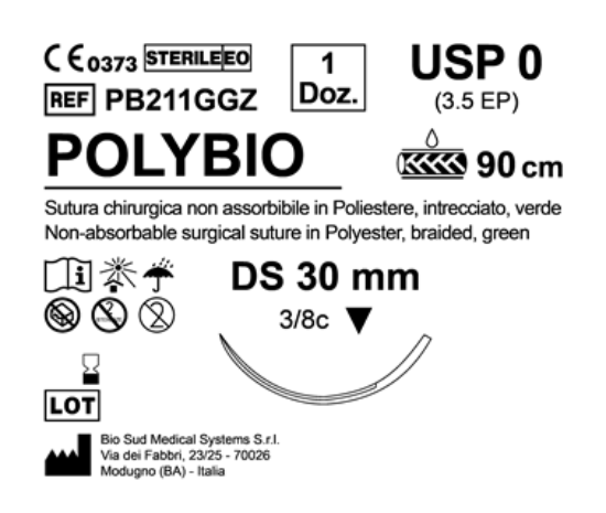 Sutura Polybio DS 30 USP 0 - EP 3.5 90 cm Green Box 12 pcs