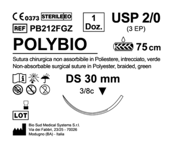 Sutura Polybio DS 30 USP 2-0 - EP 3 75 cm Green Box 12 pcs