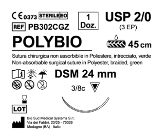 Sutura Polybio DSM 24 USP 2-0 - EP 3 45 cm Green Box 12 pcs