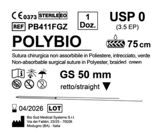 Sutura Polybio GS 50 USP 0 - EP 3.5 75 cm Green Box 12 pcs