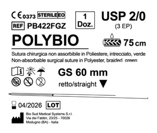 Sutura Polybio GS 60 USP 2-0 - EP 3 75 cm Green Box 12 pcs