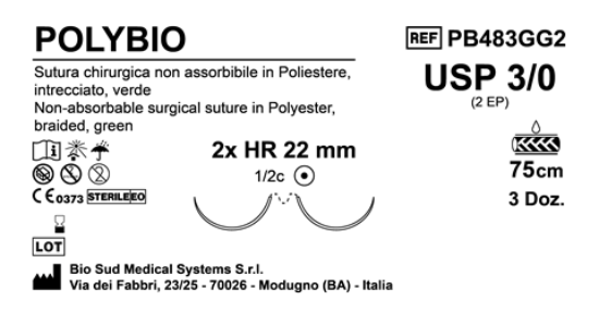 Sutura Polybio HR 22 USP 3-0 - EP 2 75 cm Green Double Armed  Box 36 pcs