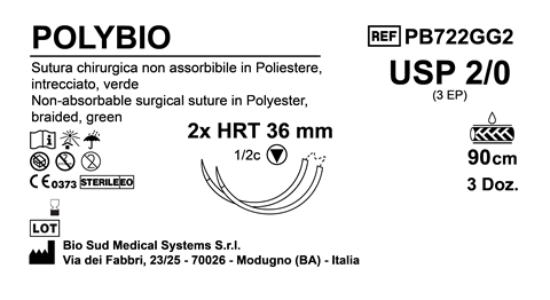 Sutura Polybio HRT 36 USP 2-0 - EP 3 90 cm Green Double Armed  Box 36 pcs