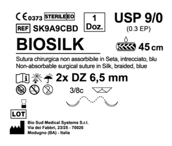 Sutura Biosilk DZ 6.5 USP 9-0 - EP 0.3 45 cm Blue Double Armed  N.12 Bs. per Box