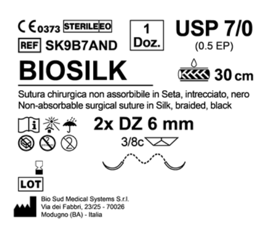 Sutura Biosilk DZ 6 USP 7-0 - EP 0.5 30 cm Black Double Armed  N.12 Bs. per Box