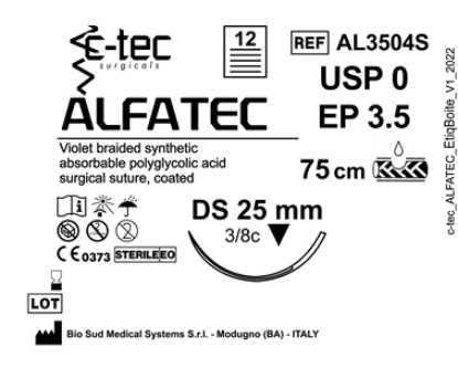 Alfatec braided viol. DS 25 USP 0 EP 3 5 75cm 12pz. PGA