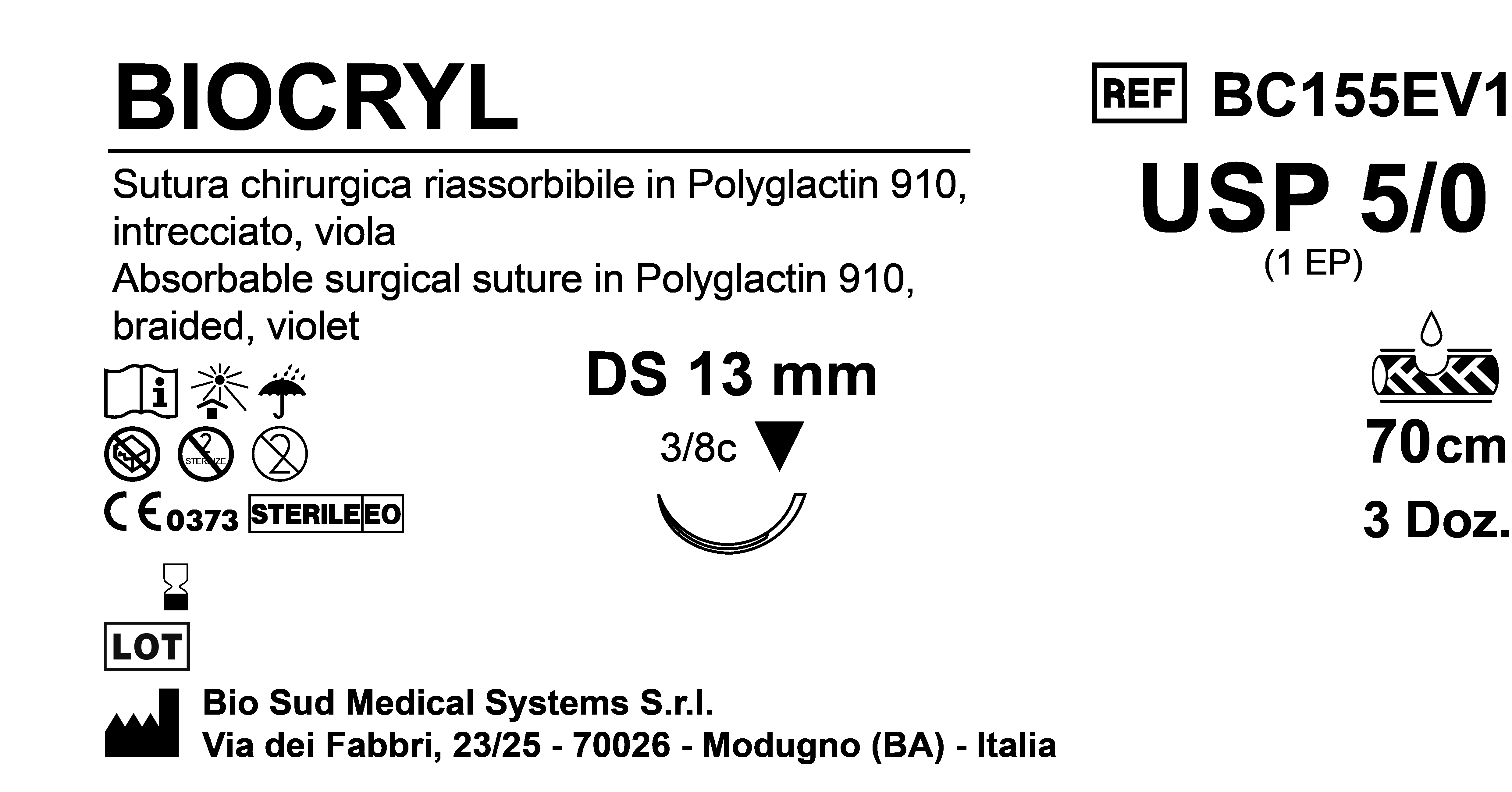 Sutura Biocryl DS13 USP 5-0 - EP 1 70 cm Violet Box 36 pcs