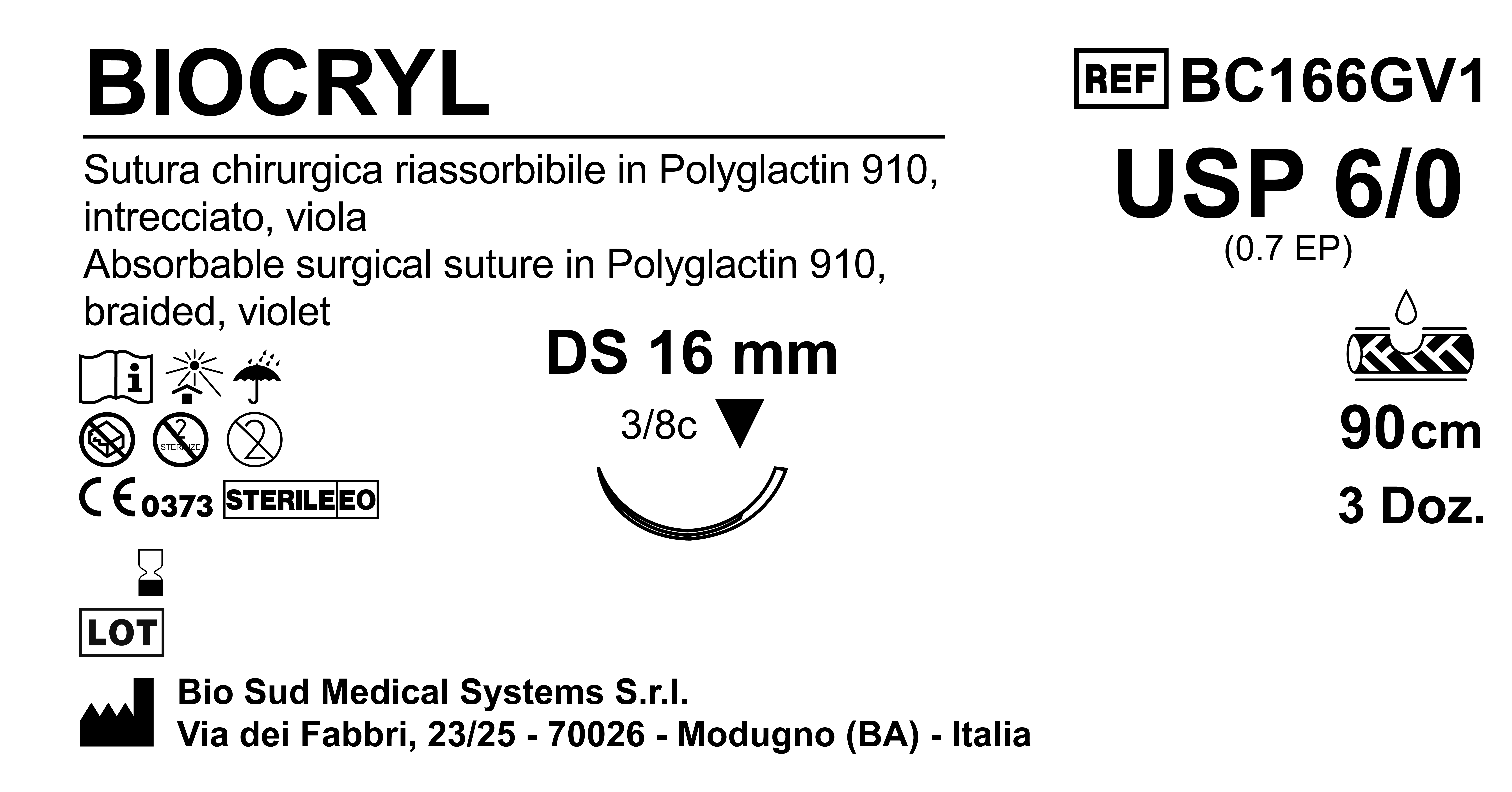 Sutura Biocryl DS 16 USP 6-0 - EP 0.7 90 cm Violet Box 36 pcs