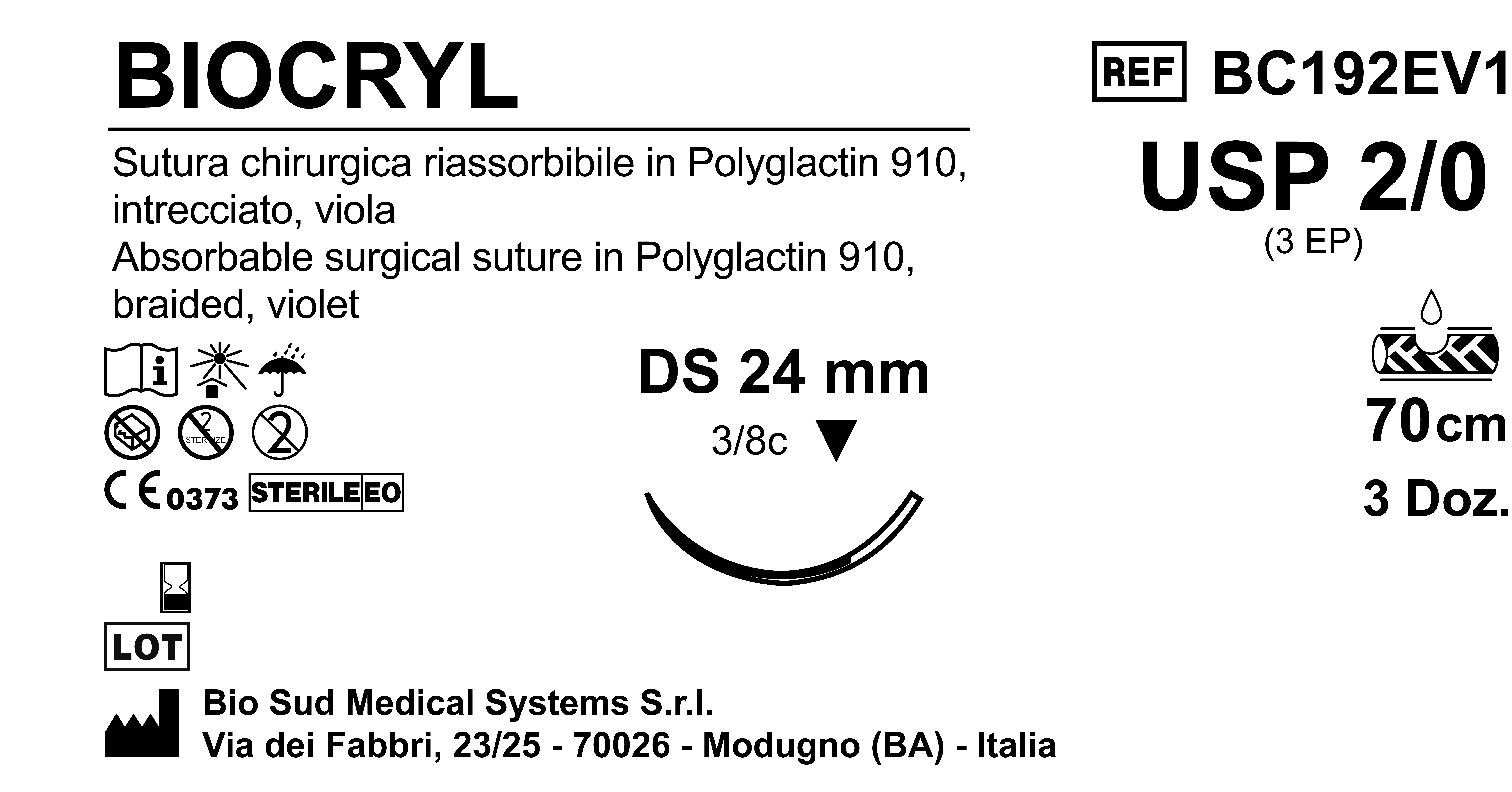 Sutura Biocryl DS24 USP 2-0 - EP 3 70 cm Violet Box 36 pcs