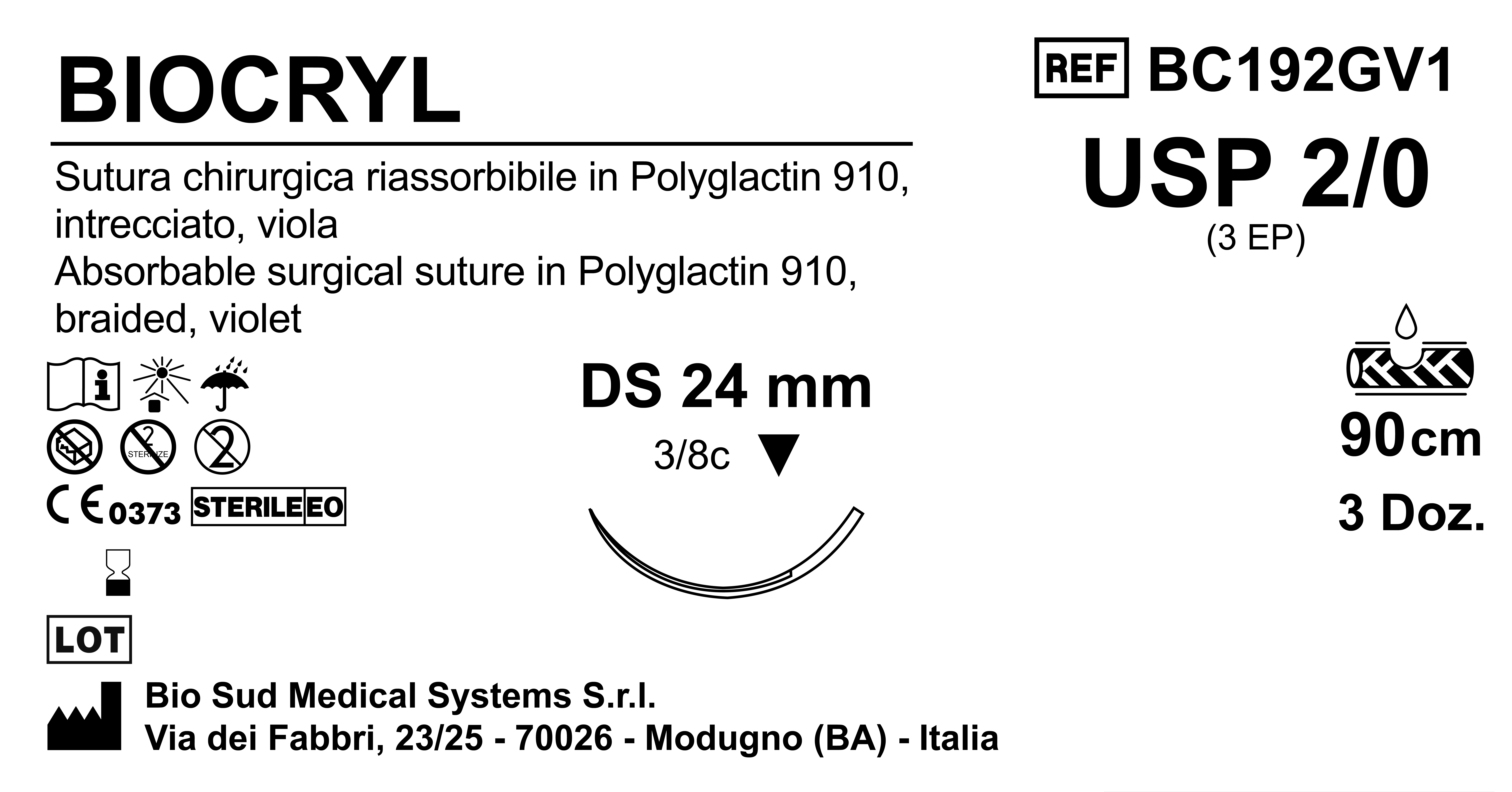 Sutura Biocryl DS24 USP 2-0 - EP 3 90 cm Violet Box 36 pcs