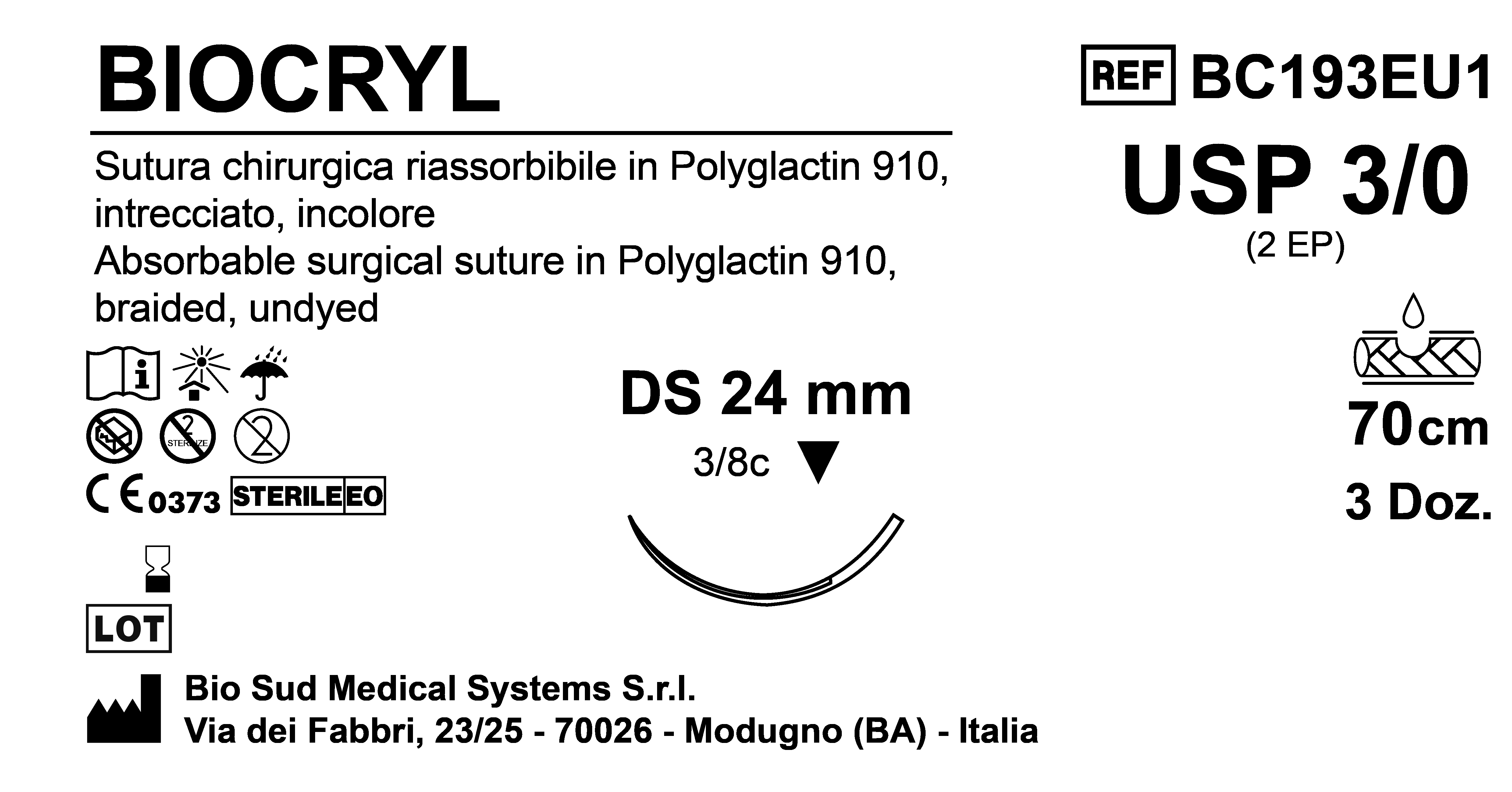 Sutura Biocryl DS24 USP 3-0 - EP 2 70 cm Undyed Box 36 pcs