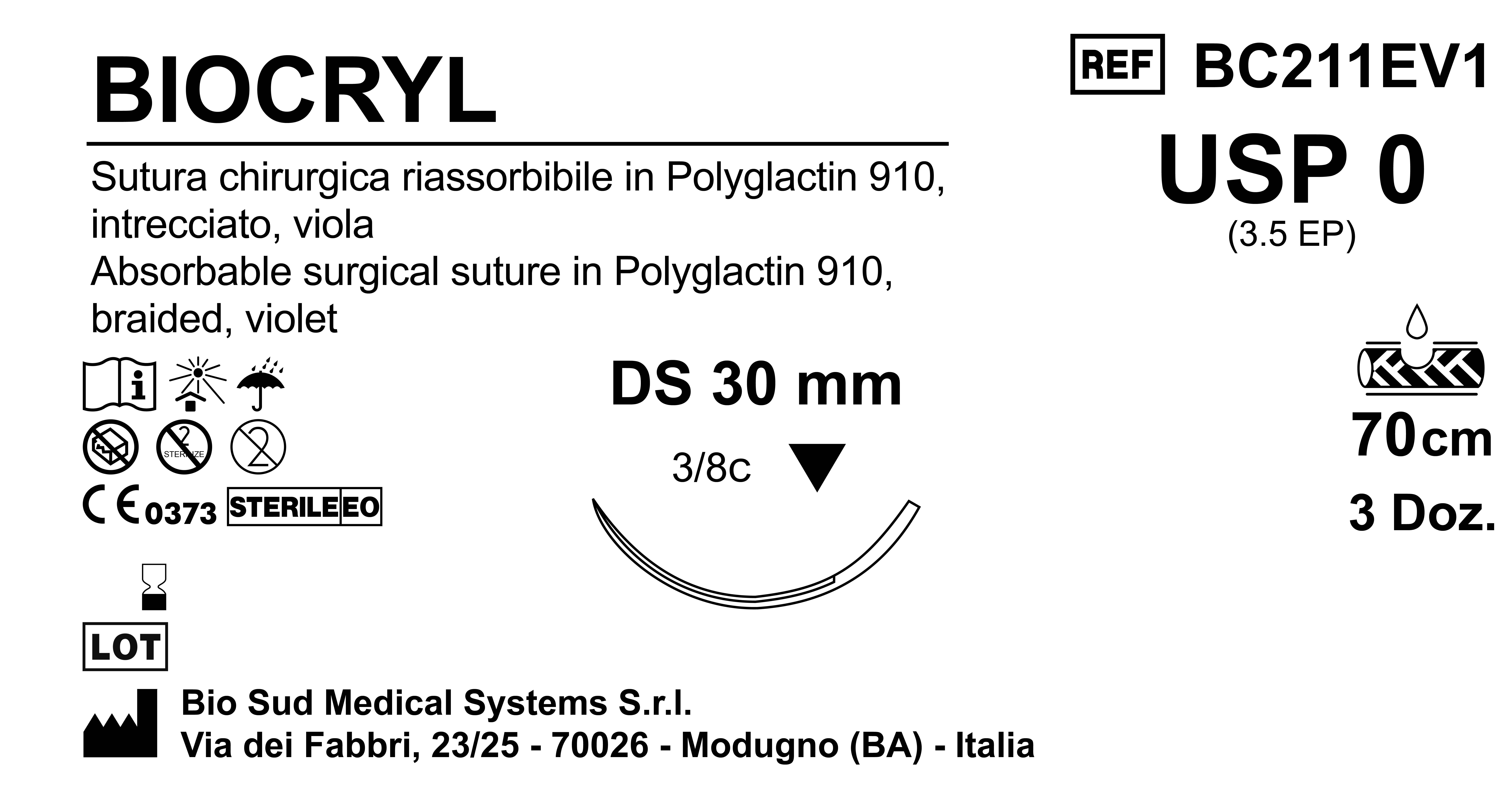 Sutura Biocryl DS30 USP 0 - EP 3.5 70 cm Violet Box 36 pcs