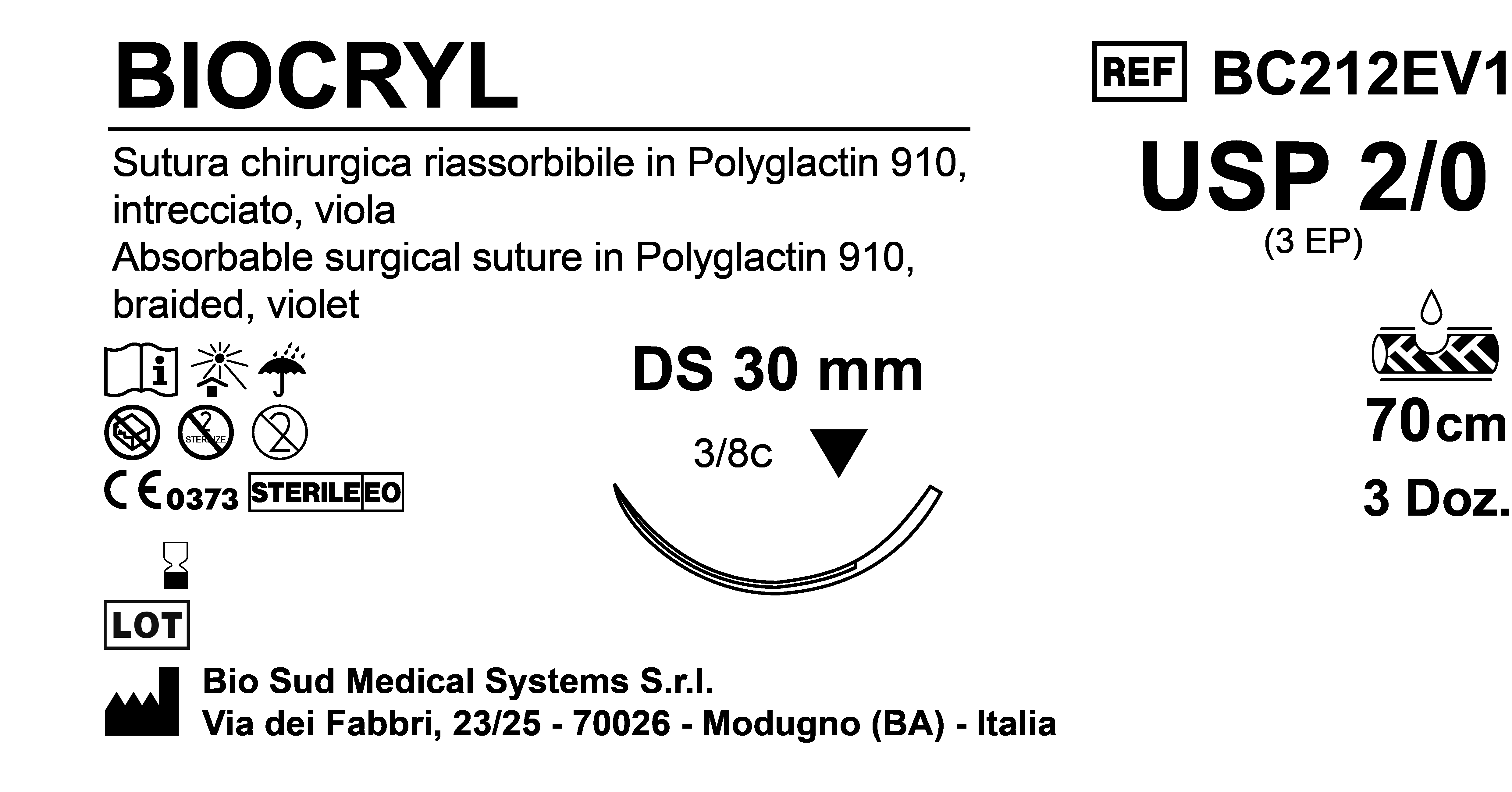 Sutura Biocryl DS30 USP 2-0 - EP 3 70 cm Violet Box 36 pcs