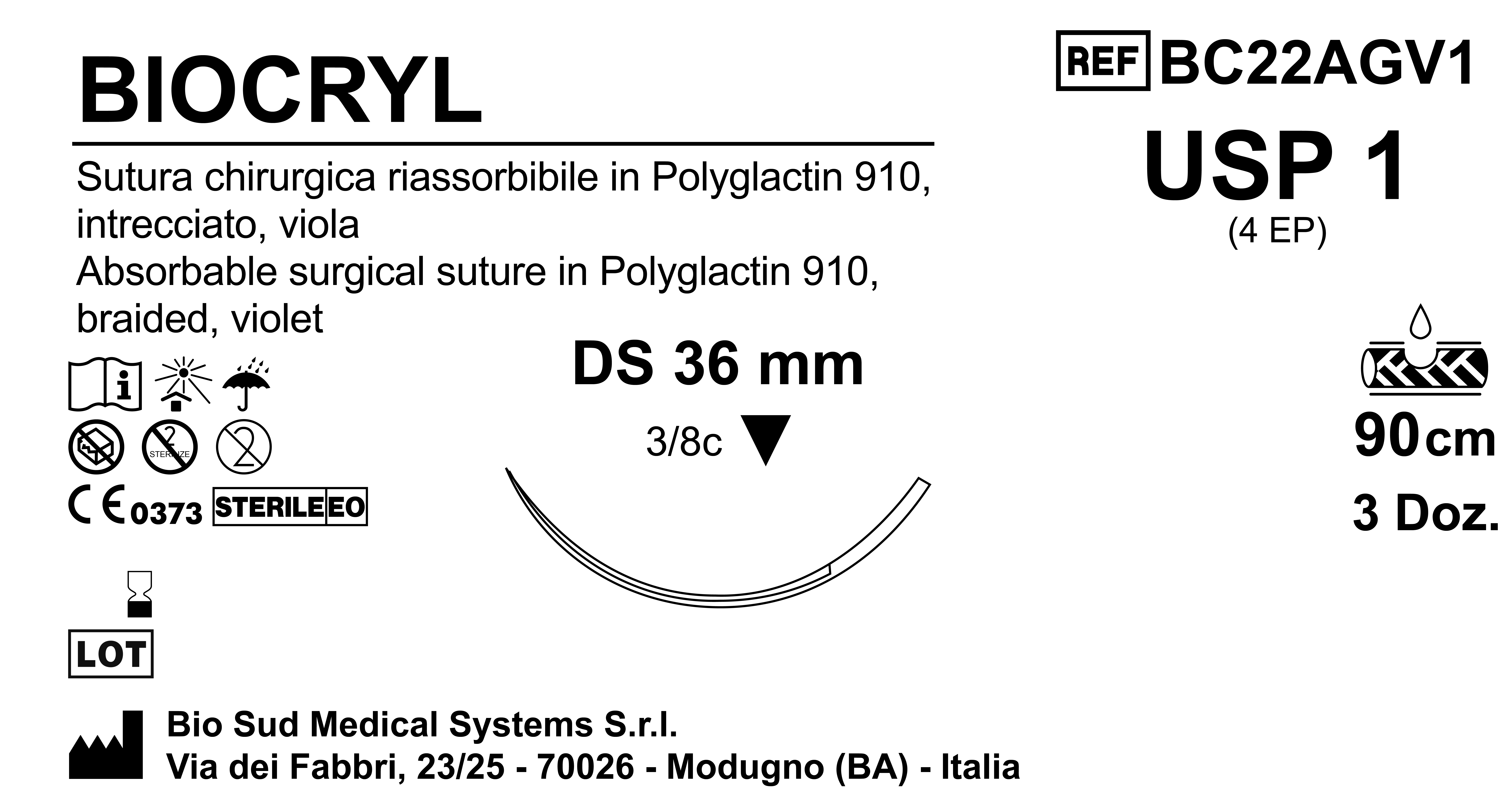 Sutura Biocryl DS 36 USP 1 - EP 4 90 cm Violet Box 36 pcs
