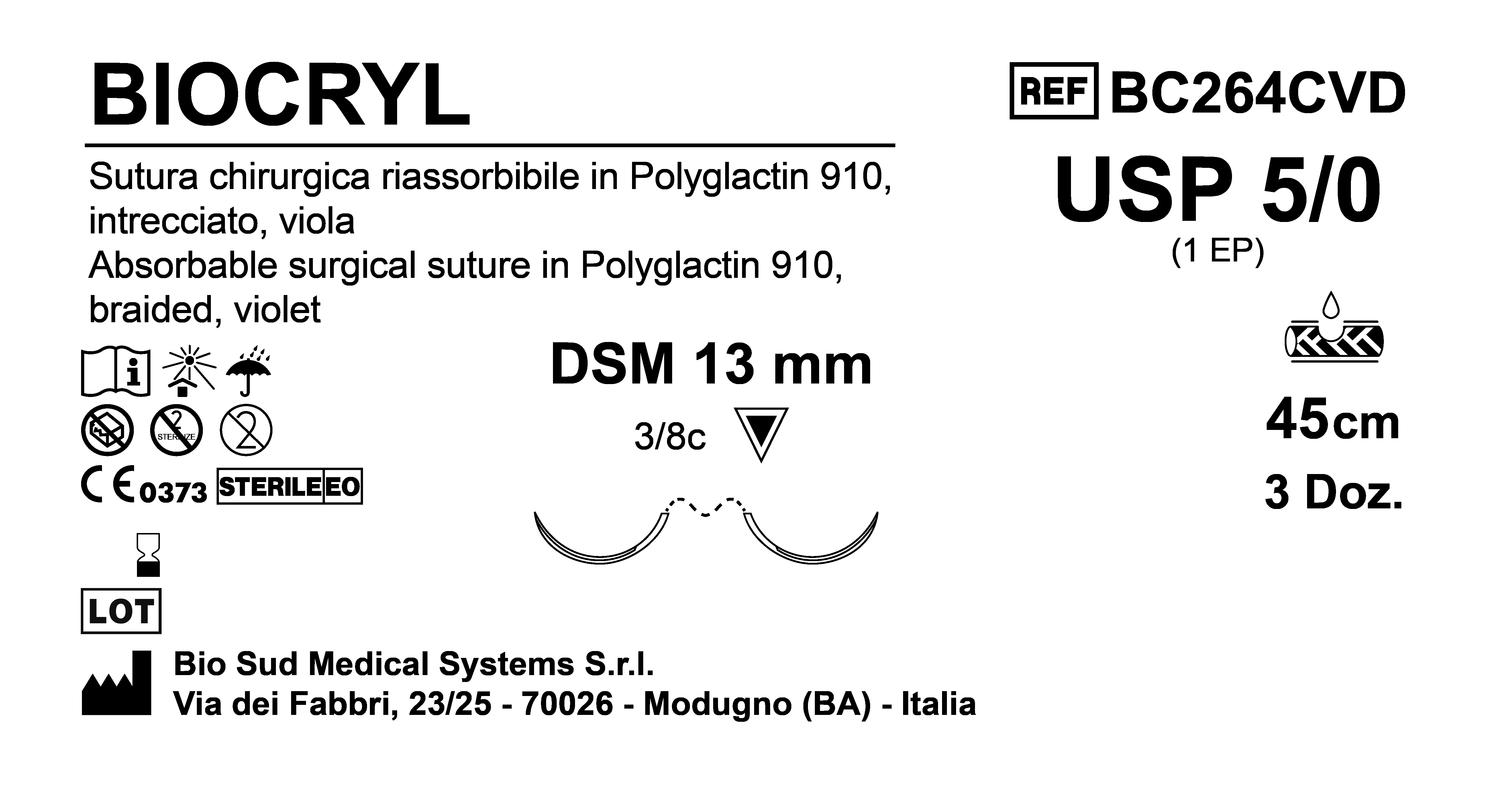 Sutura Biocryl DSM 13 USP 4-0  - EP 1.5 45 cm Violet Double Armed  N.12 Bs. per Box