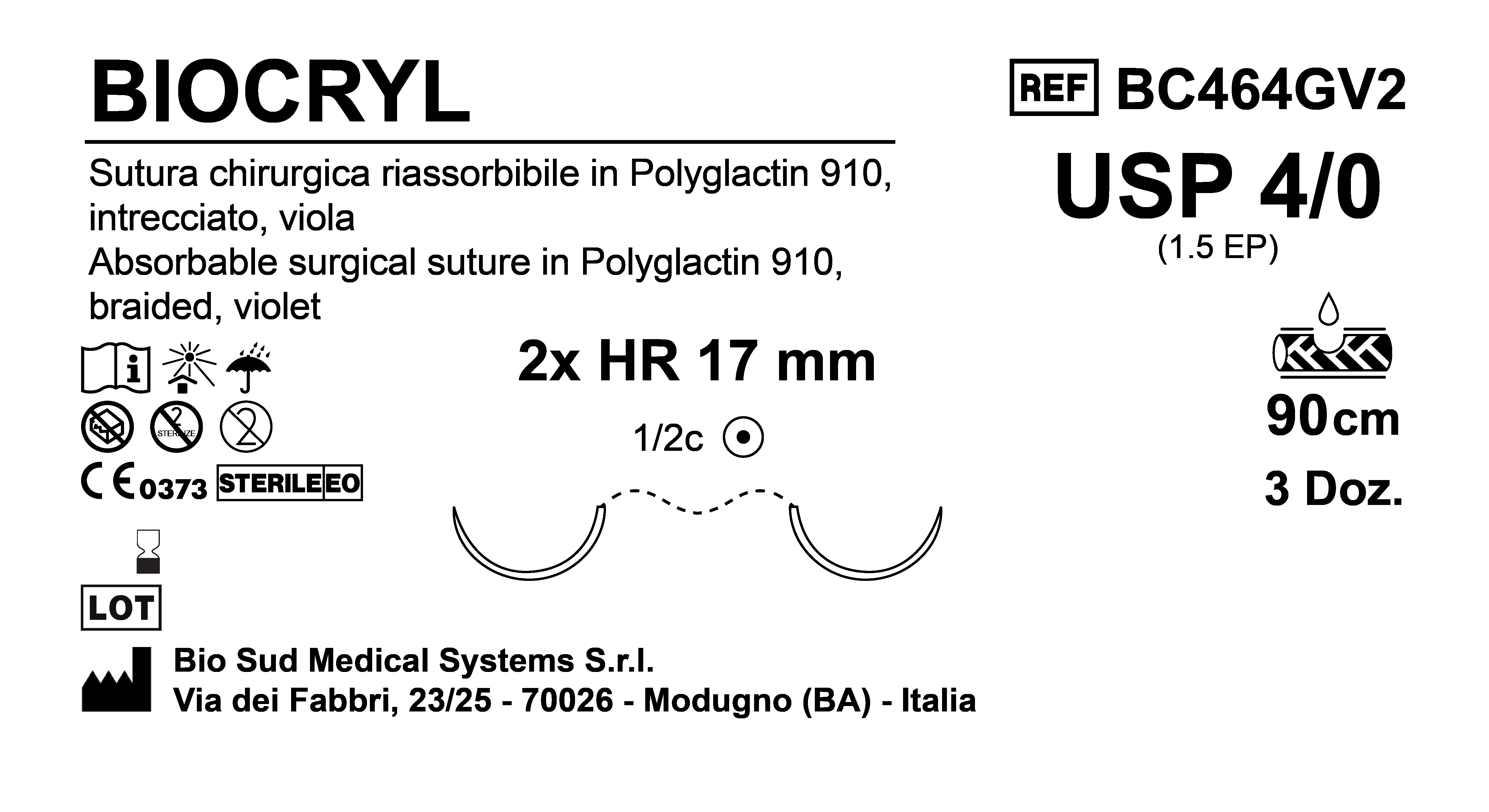 Sutura Biocryl HR17 USP 4-0  - EP 1.5 90 cm Violet Double Armed  Box 36 pcs