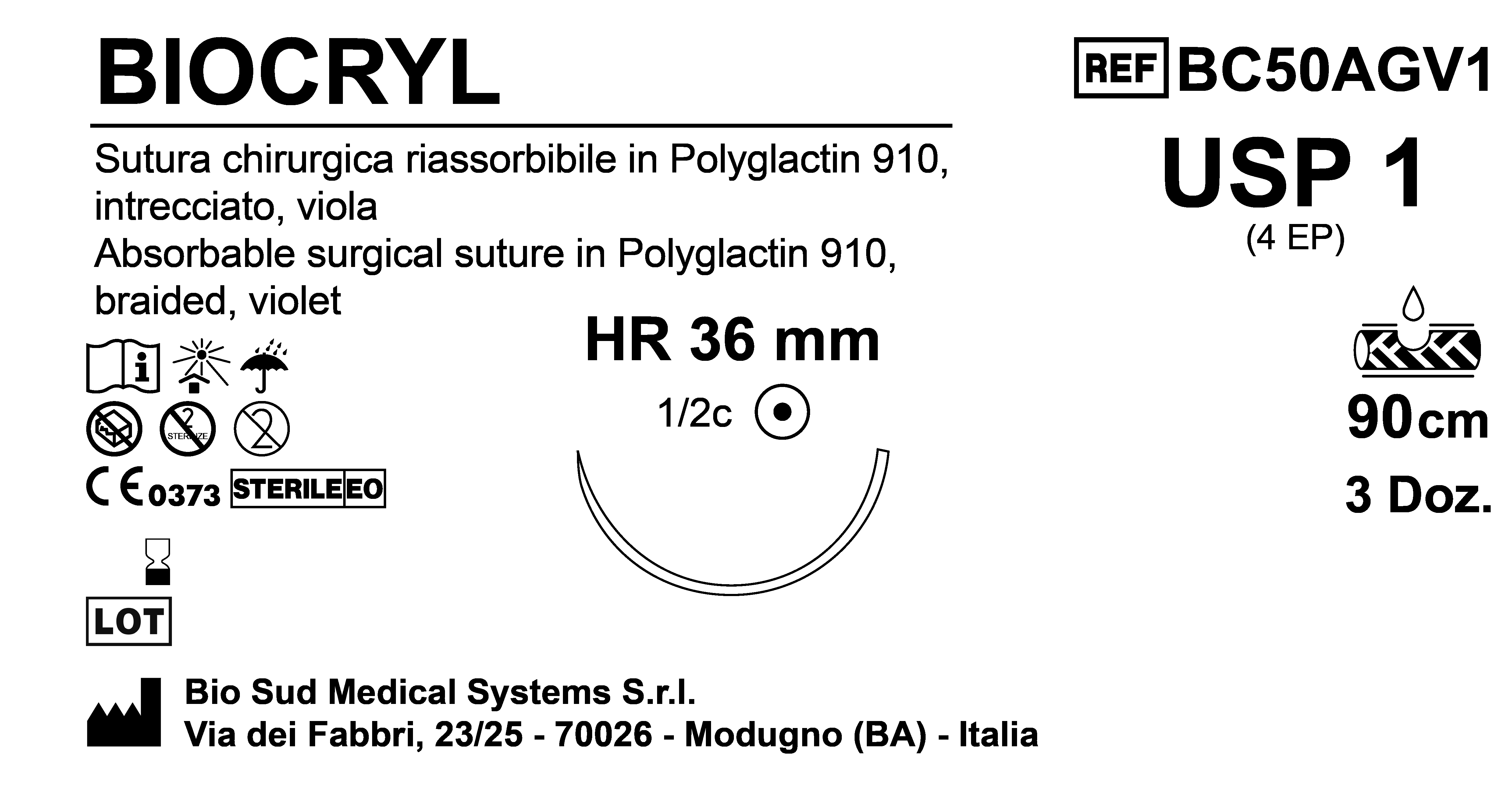 Sutura Biocryl HR36 USP 1 - EP 4 90 cm Violet Box 36 pcs