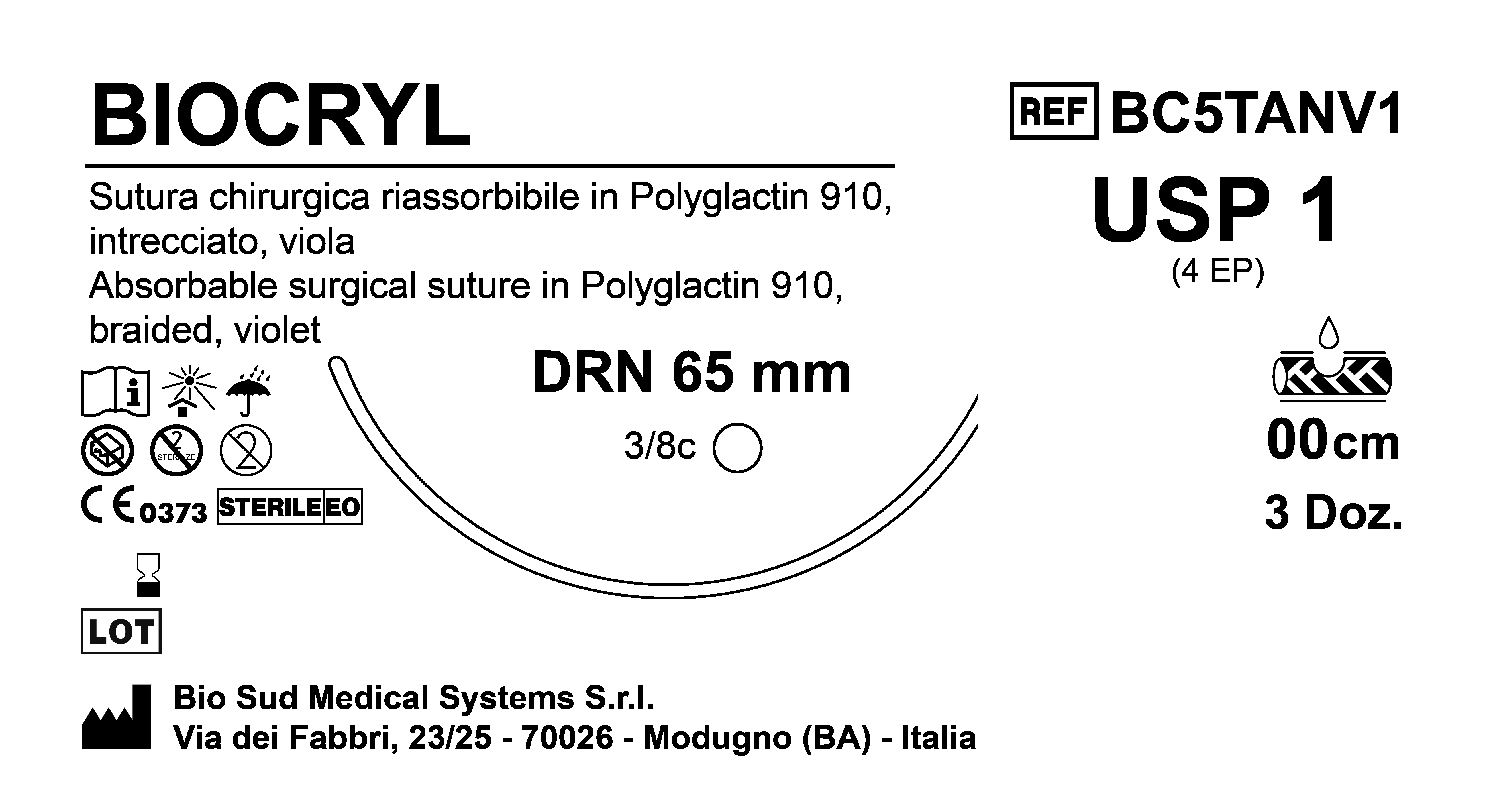 Sutura Biocryl DRN 65 USP 1 - EP 4 100 cm Violet Box 36 pcs