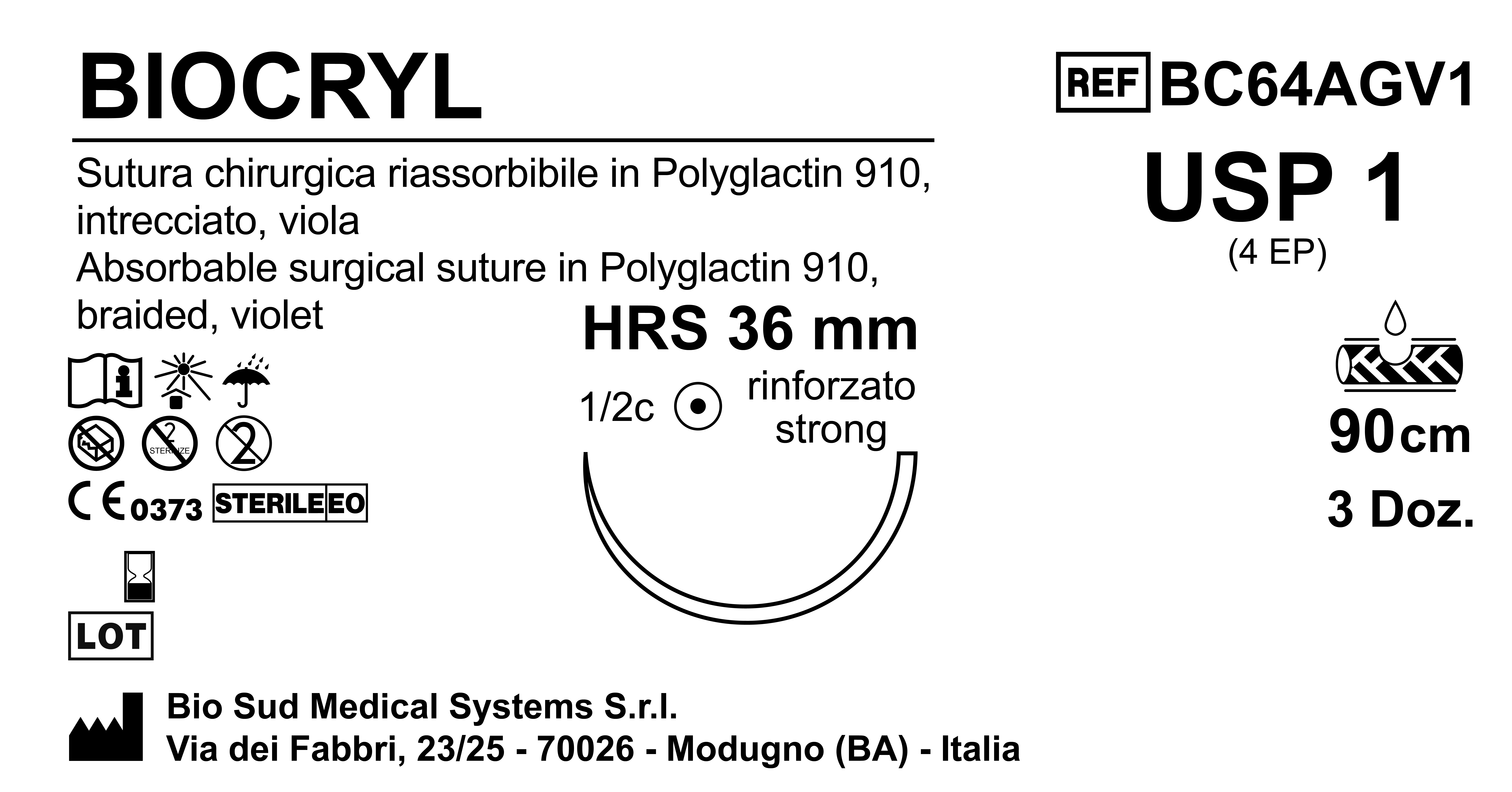 Sutura Biocryl HRS36 USP 1 - EP 4 90 cm Violet Box 36 pcs