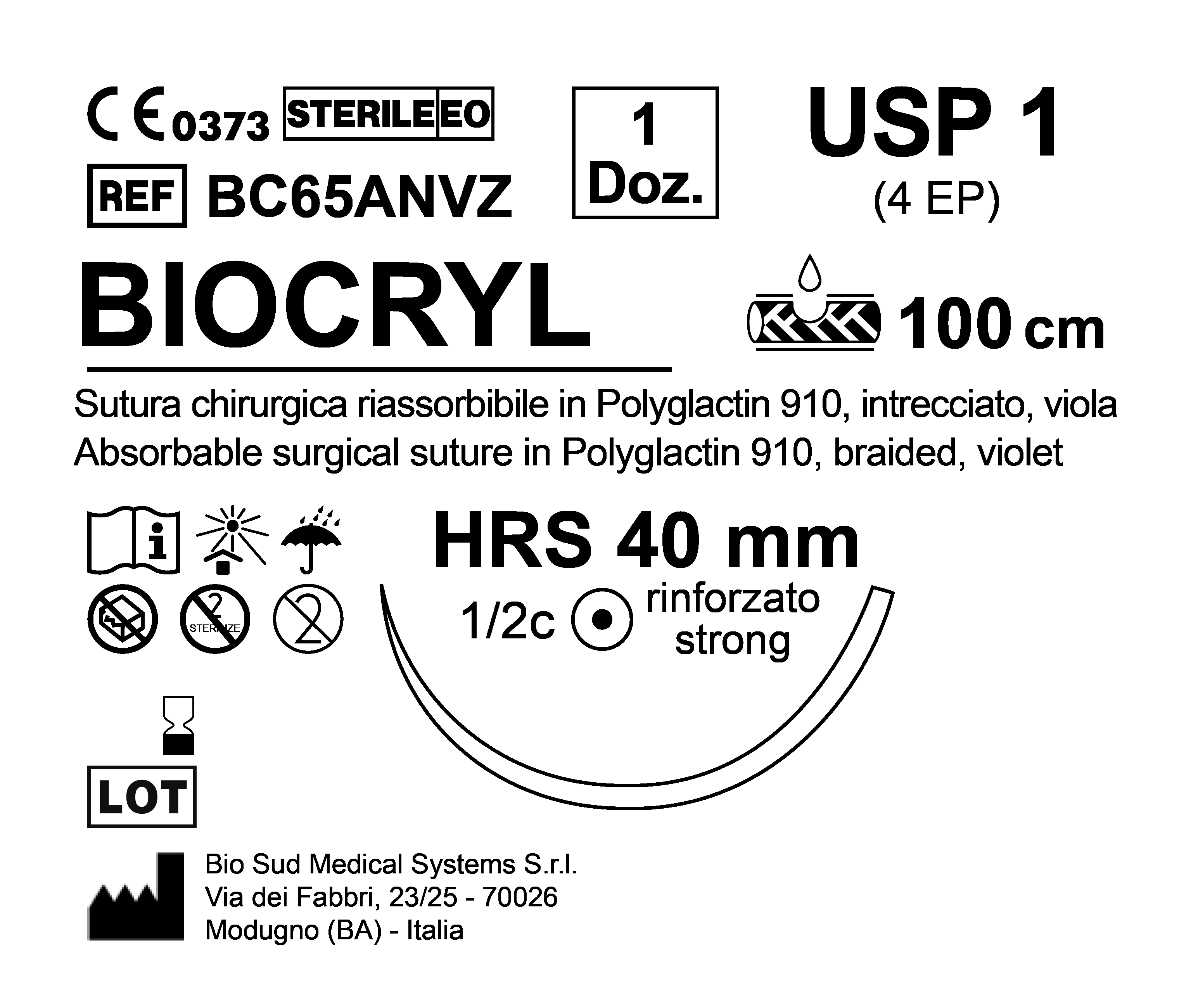 Sutura Biocryl HRS 40 USP 1 - EP 4 100 cm Violet Box 12 pcs